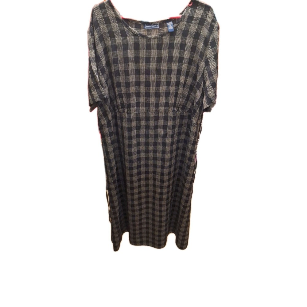 VTG Karen Scott II Blue Plaid Full Length Short Sleeve Dress